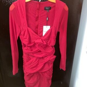 NWT Bardot Scarlet Long Sleeve Ruched Dress Sz 6